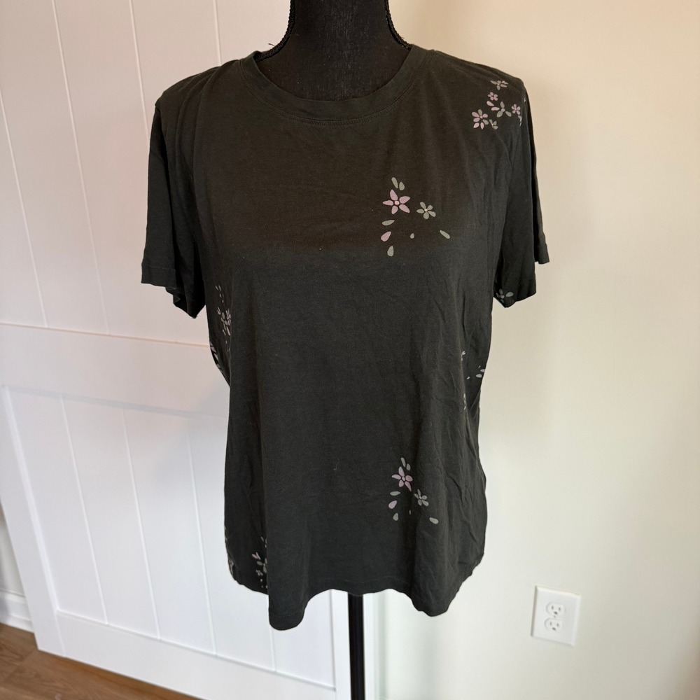 Splendid Womens Large Charcoal Gray Floral Cotton Modal Short Sleeve T-Shirt